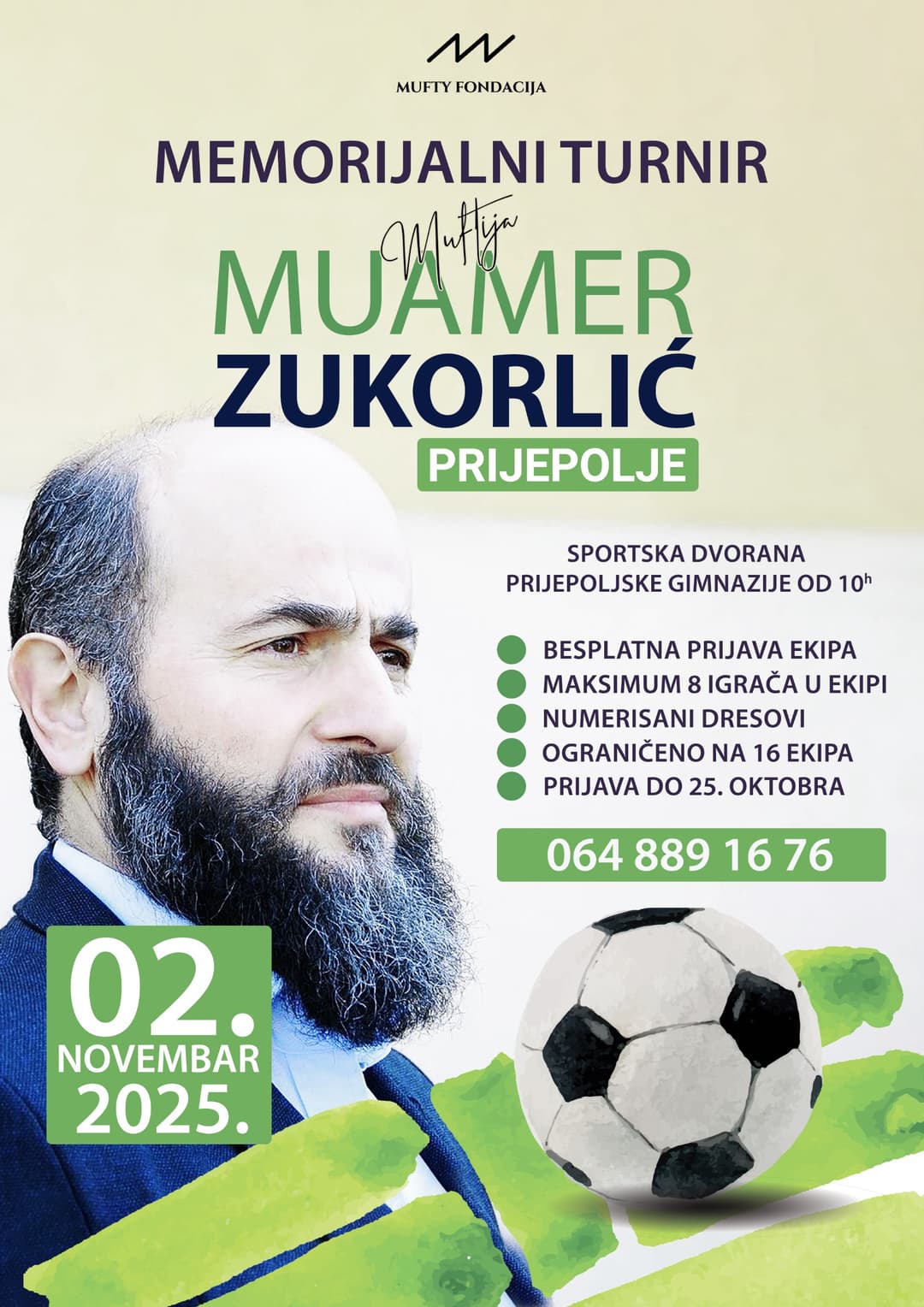 Memorijalni turnir Muftija Muamer Zukorlić 2. novembra